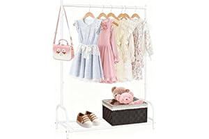 Becomrock Kids Clothing Rack, Small Clothes Shelf with Metal Storage Shelf, Kids Dress Up Storage Rack, (White)