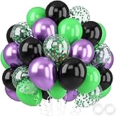 Purple and Green Balloons, 52 PCS 12 Inch Purple Green Black Latex Balloon | Party Balloons, Black Green Confetti Balloons, Boys Girls Birthday Party Baby Shower Decorations