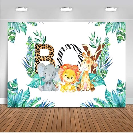 Amazon Com Mehofoto Safari Baby Shower Backdrop Jungle Animals Boy