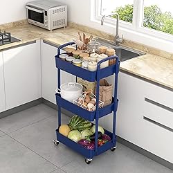 Sywhitta 3-Tier Plastic Rolling Utility Cart with