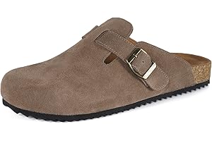 Intini Womens Suede Clogs Mens Leather Mules Cork Footbed Sandals with Arch Support
