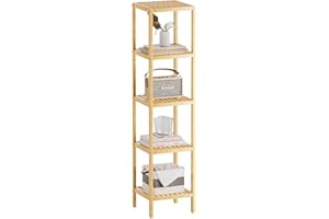 SMIBUY Bathroom Storage Shelf, 5-Tier Bamboo Rack Organizer, Multifunctional Shelving Unit for Living Room Bedroom Kitchen (N