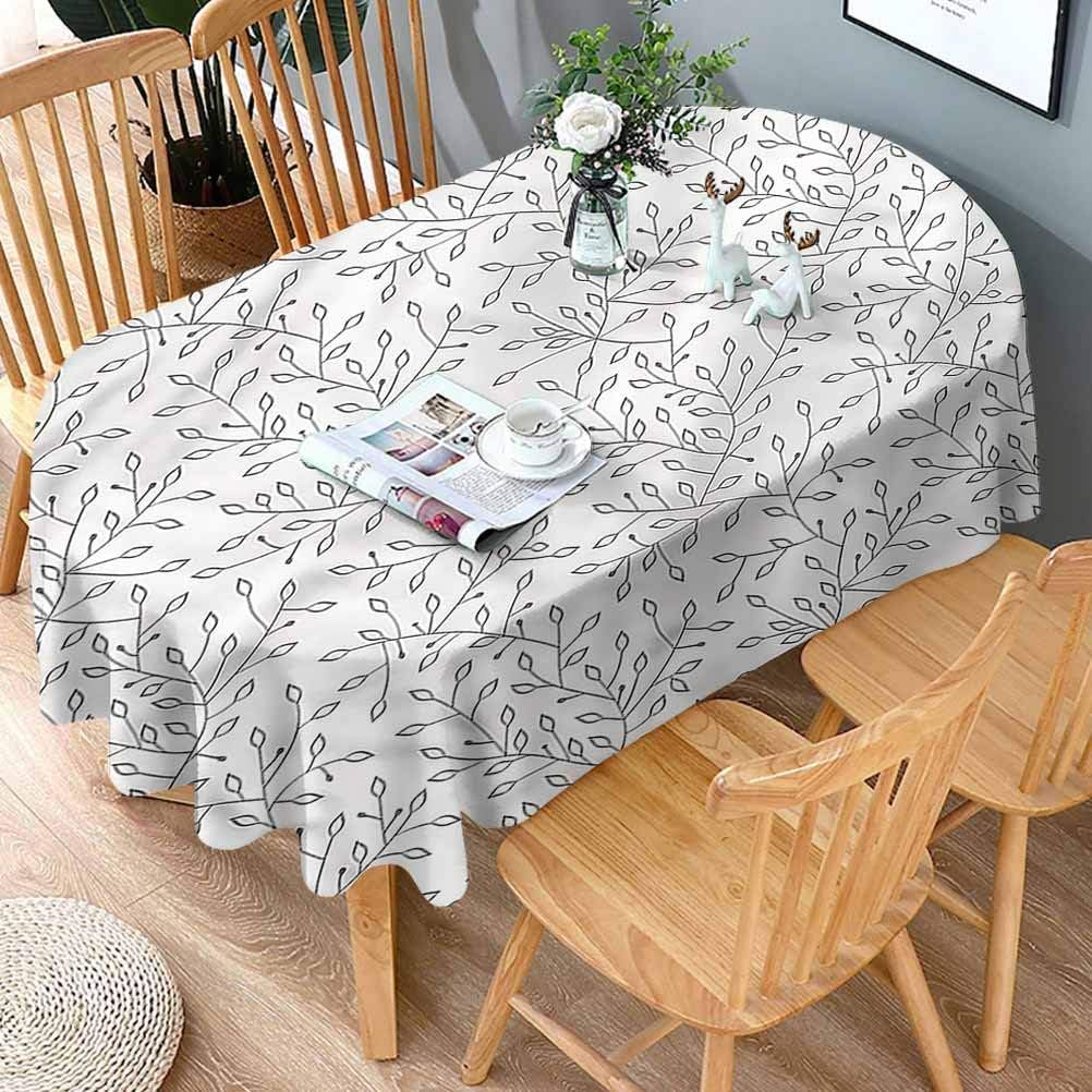 shirlyhome Oval Table Cover Nature Polyester Tablecloths Grey Leafy Twigs on White Great for