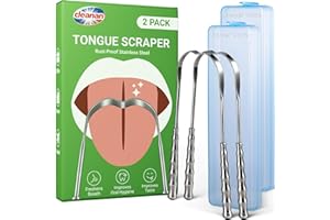 Metal Tongue Scraper for Adults & Tongue Cleaner (2 Pack), Rust-Proof Stainless Steel Scrapers with Travel Cases, Reduce Bad 