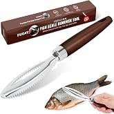 DUGATO Fish Scale Remover, Stainless Steel Scaler with Wood Handle | Serrated Descaler Scraper for Quick Fish Cleaning, Rustproof Blade, Seafood Prep for Kitchen &amp; Outdoor