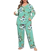 POSESHE Women’s Plus Size Pajama Sets Soft Pjs Long Pants Summer Lounge Sleepwear Pajama Sets