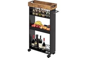 Asgolion Slim Storage Cart, 4 Tier Bathroom Storage Cart with Pallets, Kitchen Utility Cart, Narrow Rolling Cart with Handle for Small Spaces for Dining Room, Bathroom, Laundry Room