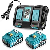2Packs 6.0Ah Replacement for Makita Battery 18V with 2-Port Charger