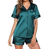 Ekouaer Pajamas for Women Set Silk Satin Pjs Button Down Sleepwear Summer Loungewear Top and Shorts Lounge Set S-XXL