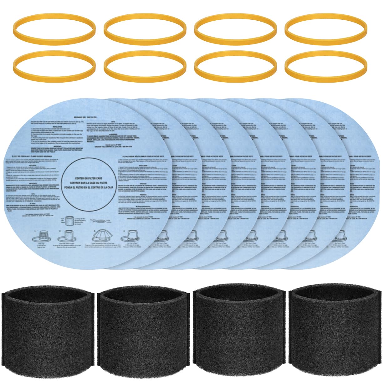 Photo 1 of ***FACTORY SEALED, SOLD AS IS***20-Piece 90107 Paper Disc Filter and 90585 Foam Sleeve Filter Kit Compatible with Shop-Vac VacMaster Genie 5-Gallon+ Wet/Dry Vacuums includes 8 Paper Disc Filters 8 Retaining Bands and 4 Foam Sleeves
