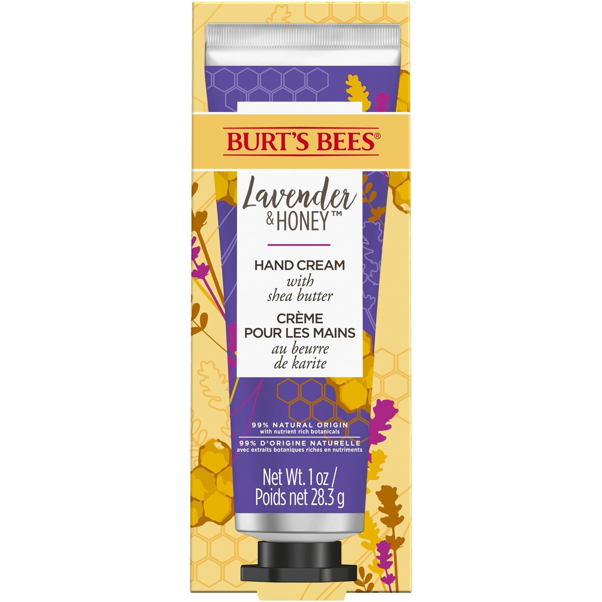 Burt’s Bees Hand Cream for Very Dry Hands, Lavender & Honey, Hand Moisturiser With Shea Butter, 28.3g, Packaging May Vary
