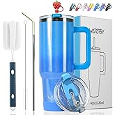 30 oz Shiny Tumbler with Handle and Straw,Stainless Steel Tumbler with Lid and Straw,Insulated Travel Mug(Cold for 34 Hours),Water Bottle for Iced Tea,Coffee (Blue)