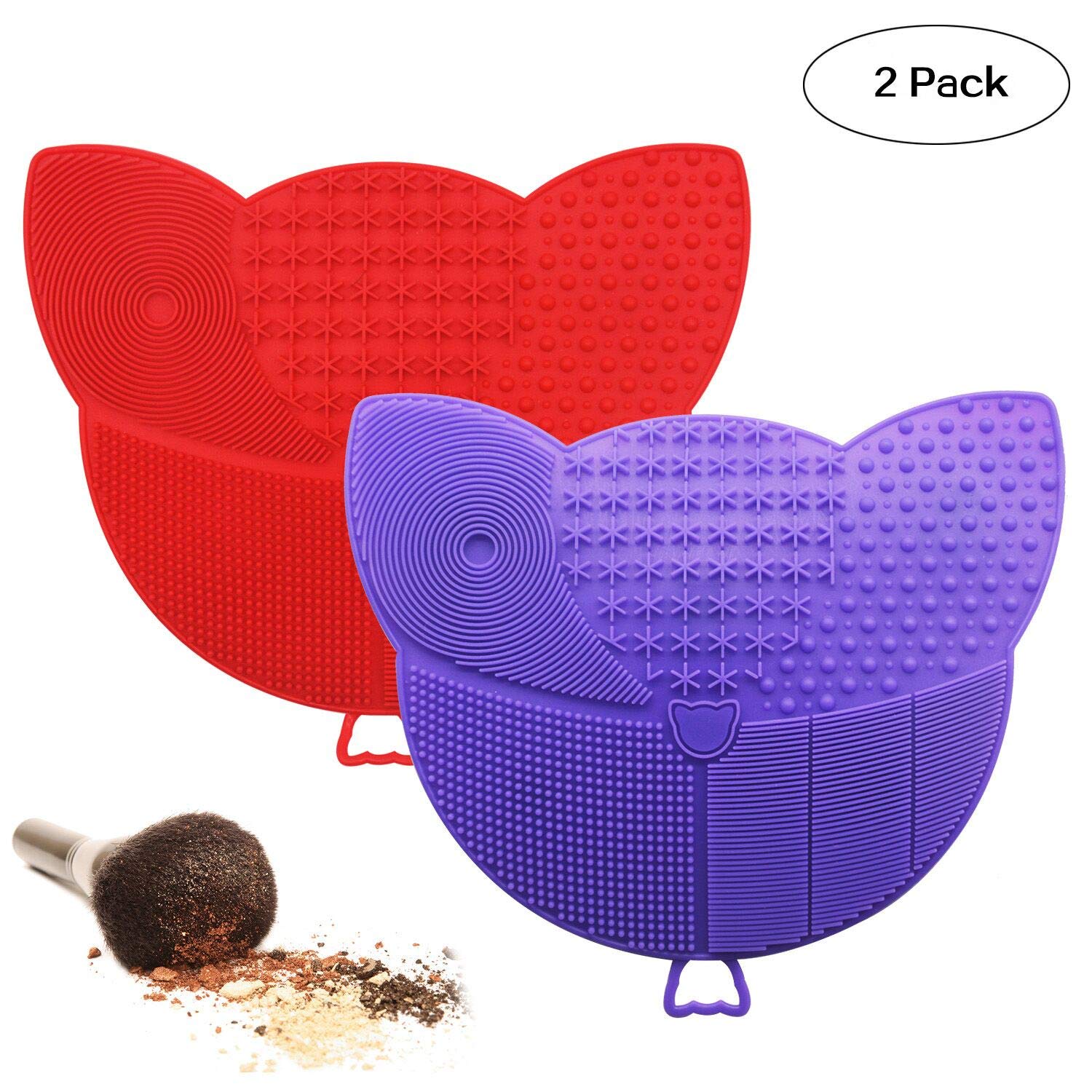 2 Large Packs of Silicone Brush Cleaning Mat, Oyrlize Soft Silicone Cosmetic Makeup Brush Cleaner Pad Portable Washing Tool with Strongest Suction Cup