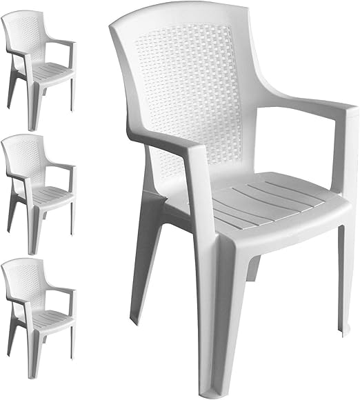 Multistore 2002 4 Stuck Stapelstuhl Rattan Look Gartenstuhl Gartensessel Kunststoff Balkonmobel Terrassenmobel Weiss Amazon De Garten