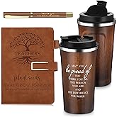 Pickmesh Teacher Gift Set 17 oz Coffee Tumbler A5 Leather Journal with Pen Valentines Teacher Appreciation Gift Thank You Favor for Male Female Educator Boss Birthday Retirement(Brown,3 Pcs/1 Set)