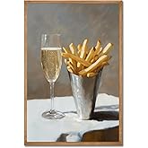Vintage Kitchen Wall Art Trendy Cocktail Poster French Fries and Champagne Prints Bar Cart Accessories Decor Retro Cocktail Canvas Room Decor Pictures for Bar Cart Apartment Dorm 16"x24" Unframed