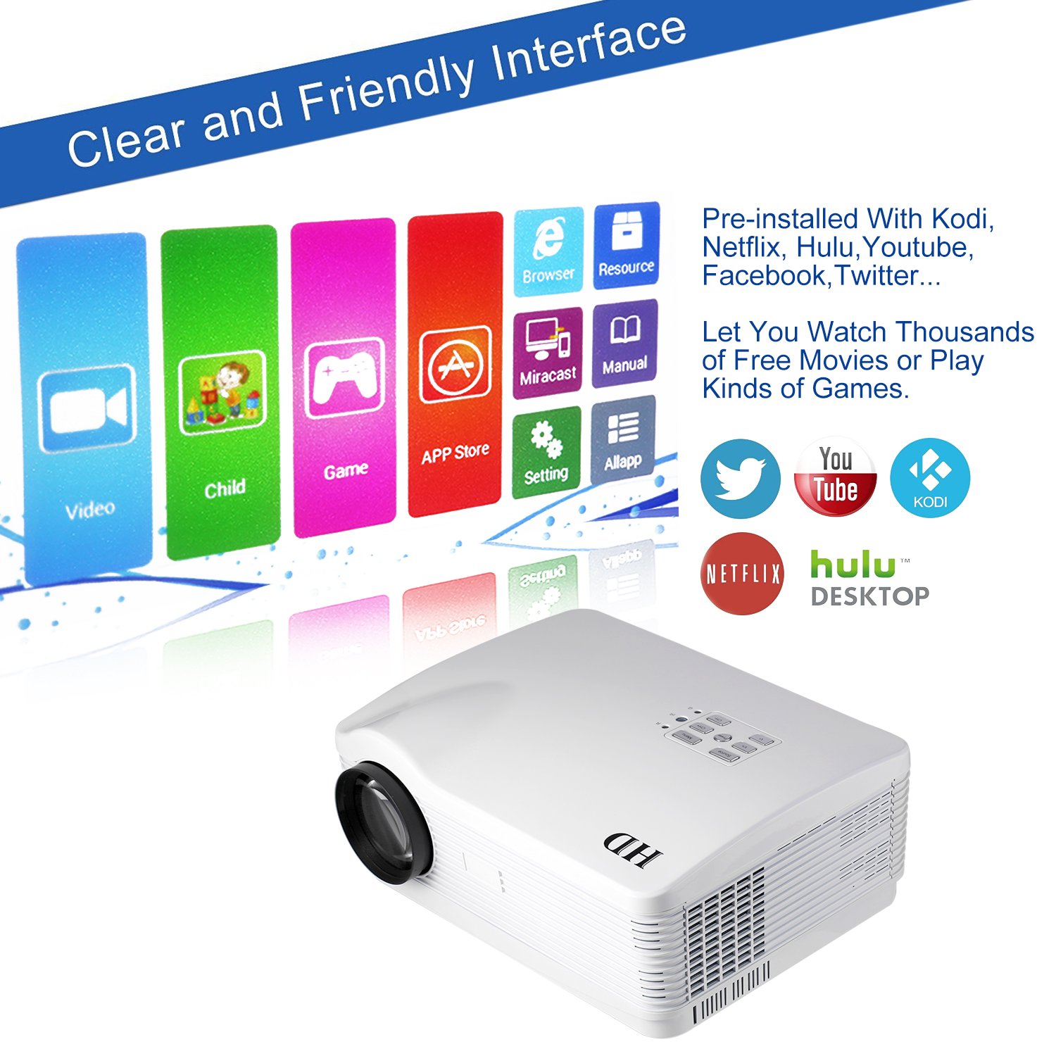 Proyector LED 3000LM Real 1280 * 768p, 1-6M Distancia de ...