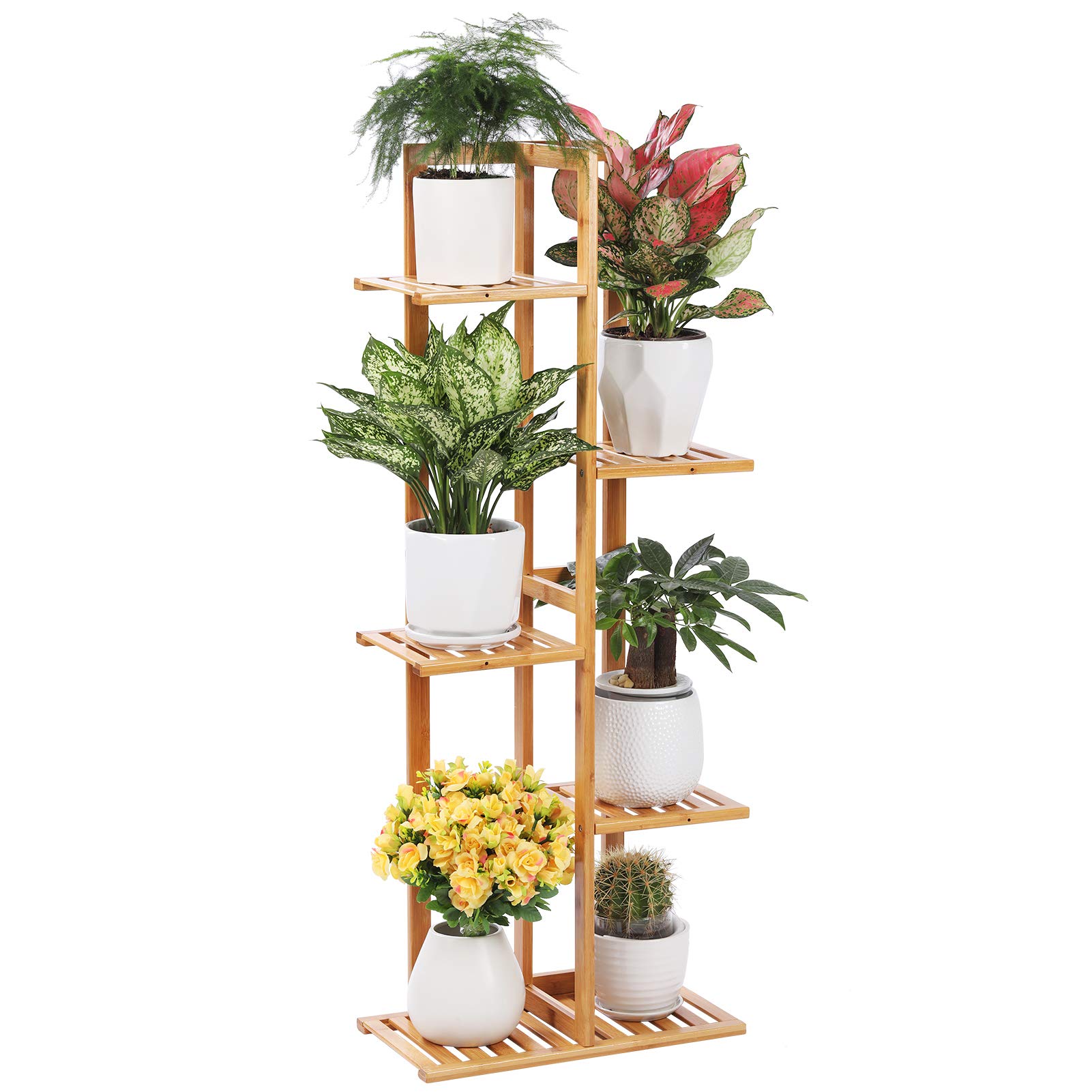 Bamboo Plant Stand Rack 5 Tier 6 Potted Indoor&Outdoor Multiple Stand Holder Shelf Rack Planter Display for Patio Garden, Living Room, Corner Balcony and Bedroom (6 flowerpots)