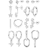 Small Gold Hoop Earrings Set for Women - 14K Gold Plated Hypoallergenic Huggie Hoop Studs Earring Stacks for Sensitive Ears - Cartilage Earring Sets for Multiple Piercing 8 Pairs