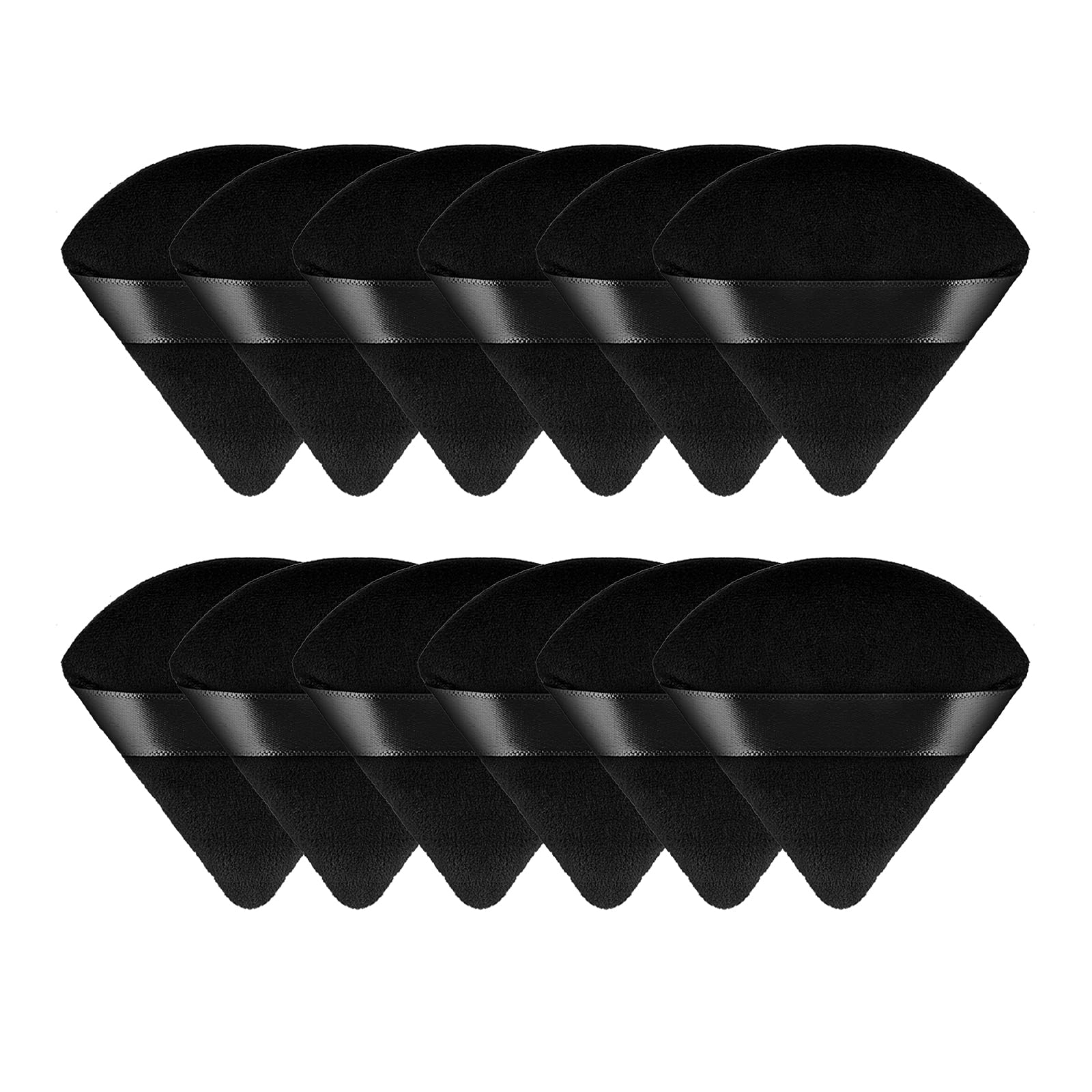 WLLHYF Triangle Powder Puff, Face Cosmetic Velour Soft Makeup Sponges for Contouring, Under Eyes and Corners - Wet Dry Foundation Application, Beauty Tools (Black, 12pcs)
