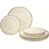 " OCCASIONS " 50 Plates Pack (25 Guests)-Heavyweight Wedding Party Disposable Plastic Plate Set -25 x 10.25'' Dinner + 25 x 7.5'' Salad/dessert plates (Rochelle Ivory and Gold)