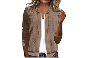 LEHOZIHEQ Women's Oversized Zip Up Hoodies Sweatshirts Cable Knit Sweater Fall Outfits Casual Drawstring Jackets with Pockets