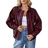 WOWULOVELY Women's Faux Leather Jacket Trendy Bomber Motorcycle Zip Up Coats Oversized Fall Fashion Outfits Winter Outerwear
