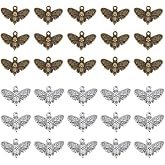 DICOSMETIC 100Pcs 2 Colors Moth Charms Bulk Goth Butterfly Charms Skull Head Moth Pendant Antique Bronze/Silver Animal Pendants Halloween Charm Alloy Charms for Earring Necklace Jewelry Making