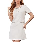 M.Infisavo Women’s Tweed Jacket Dress with Pockets Short Sleeve A Line Mini Elegant Bodycon Vintage Casual Crew Neck Dresses