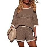 SweatyRocks Women's Striped Sweater Set 2 Piece Outfits Oversized Knit Top and Short Lounge Sets
