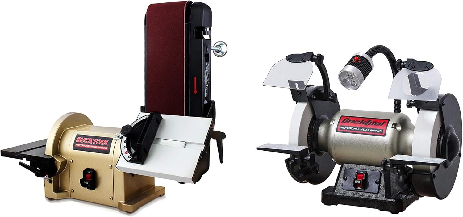 BUCKTOOL BD4801 Bench Belt Sander and Disc Sander & Low Speed Anti-Vibration Bench Grinder TDS-200C4HL - - 