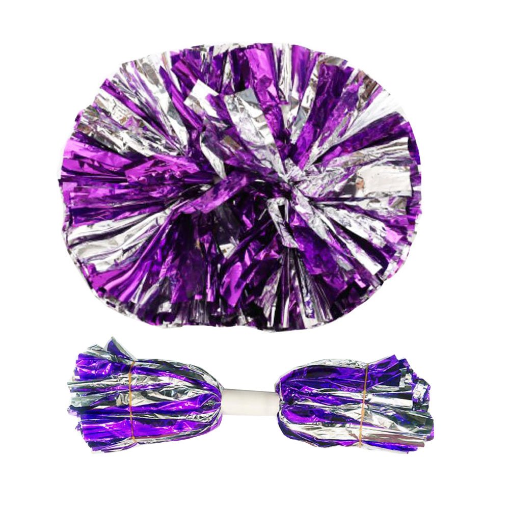 thefancypumpkin 14.96 Inch Team Sports Cheerleading Poms Middle Handle Pompoms 2 PCS-Silver+Purple