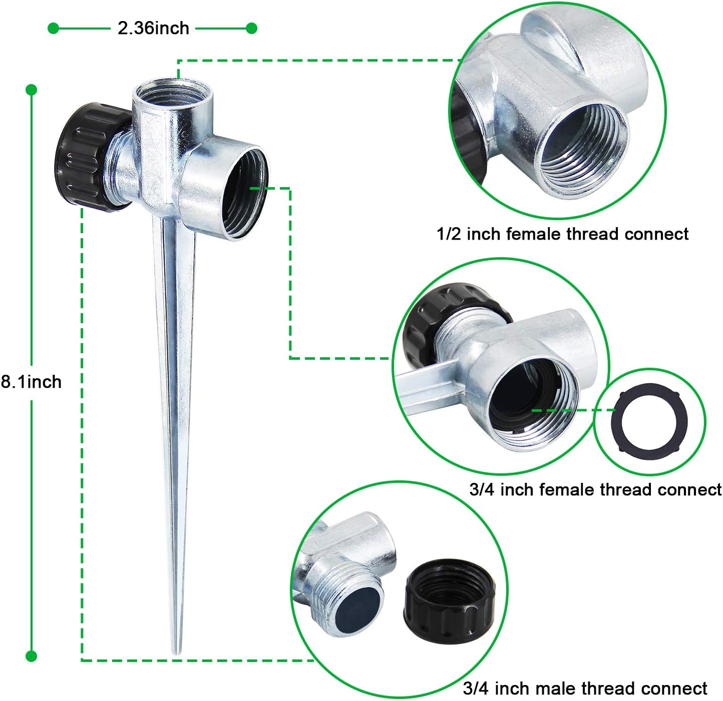 Twinkle Star 6 Pack 1/2 Inch Zinc Flow Thru Lawn Sprinkler Spike Base, Watering Sprinklers for Yard, Lawn and Grass Irrigation : Garden & Outdoor