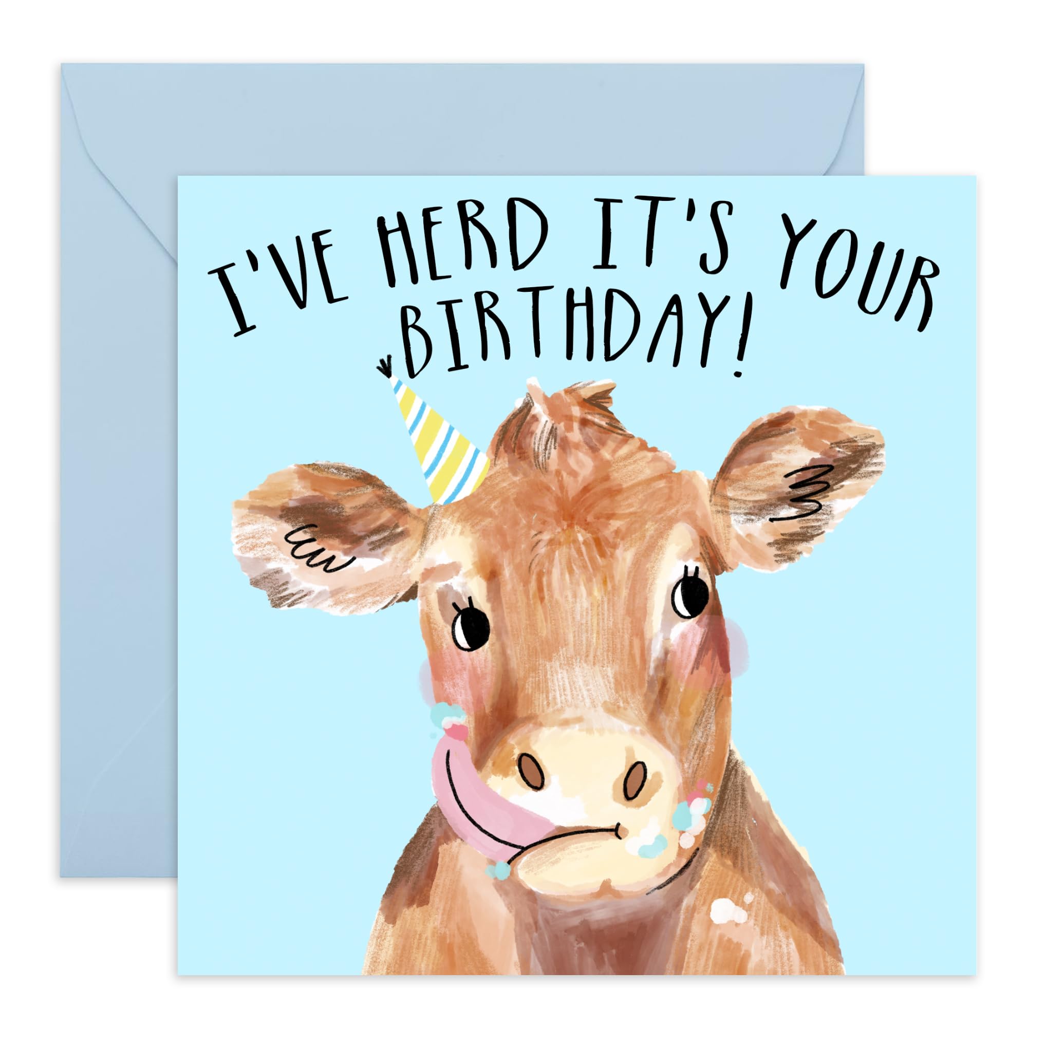 Central 23 - Birthday Card for Her - 'Herd It's Your Birthday' - Animal Happy Birthday for Him - Funny Cow Pun - Comes with Cute Stickers