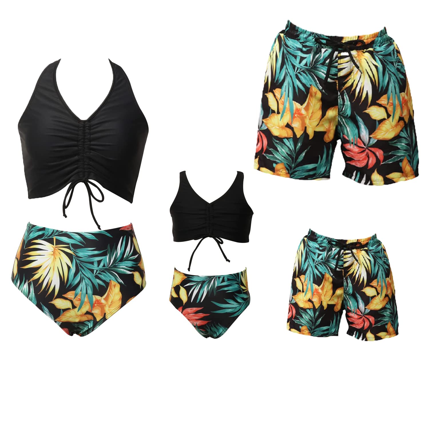 Photo 1 of Ryuits Family Matching Swimwear, Women Bikini Set, Mother Daughter Swimsuits Father Son Trunks Bathing Suit Black