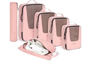 BAGSMART Packing Cubes for Suitcases, 6 Set Suitcase Organizer Bags Set & Packing Cubes for Travel, Lightweight Packing Organizers with Shoe Bag & Luandry Bag