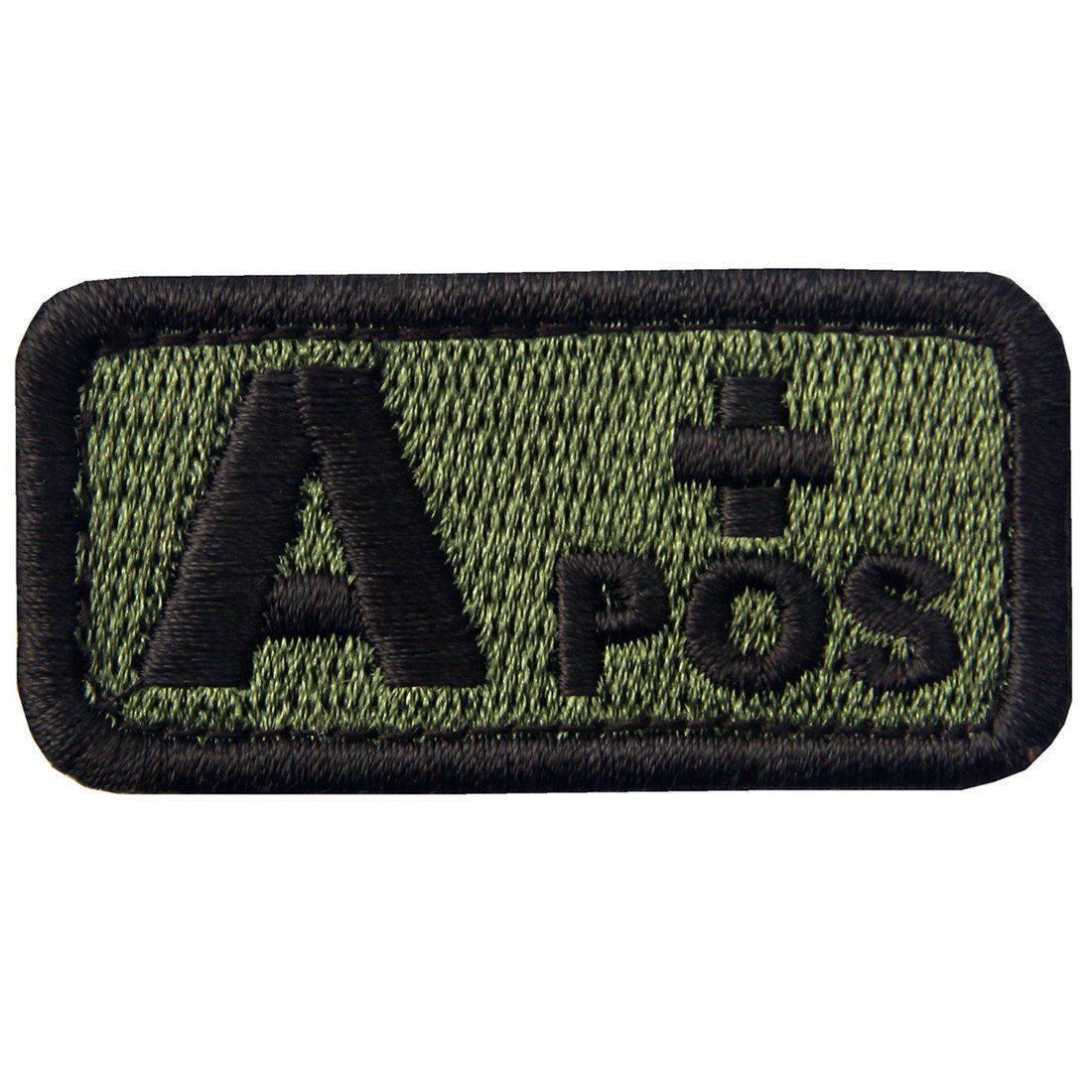 Tactical Type A Positive Blood Type Patch Embroidered Morale Applique Fastener Hook & Loop Emblem - Olive Drab