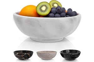 Gusto Nostro 8" Luxury White Marble Decorative Bowl for Coffee Table - Elegant Modern Fruit Bowl for Kitchen Counter - Heavy Stone Entryway Catch all for Keys, Jewelry, Potpourri Holder - Medium Size