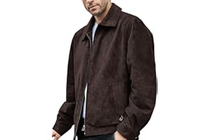 FLAVOR Men's Suede Leather Bomber Jacket Casual Coat for Men