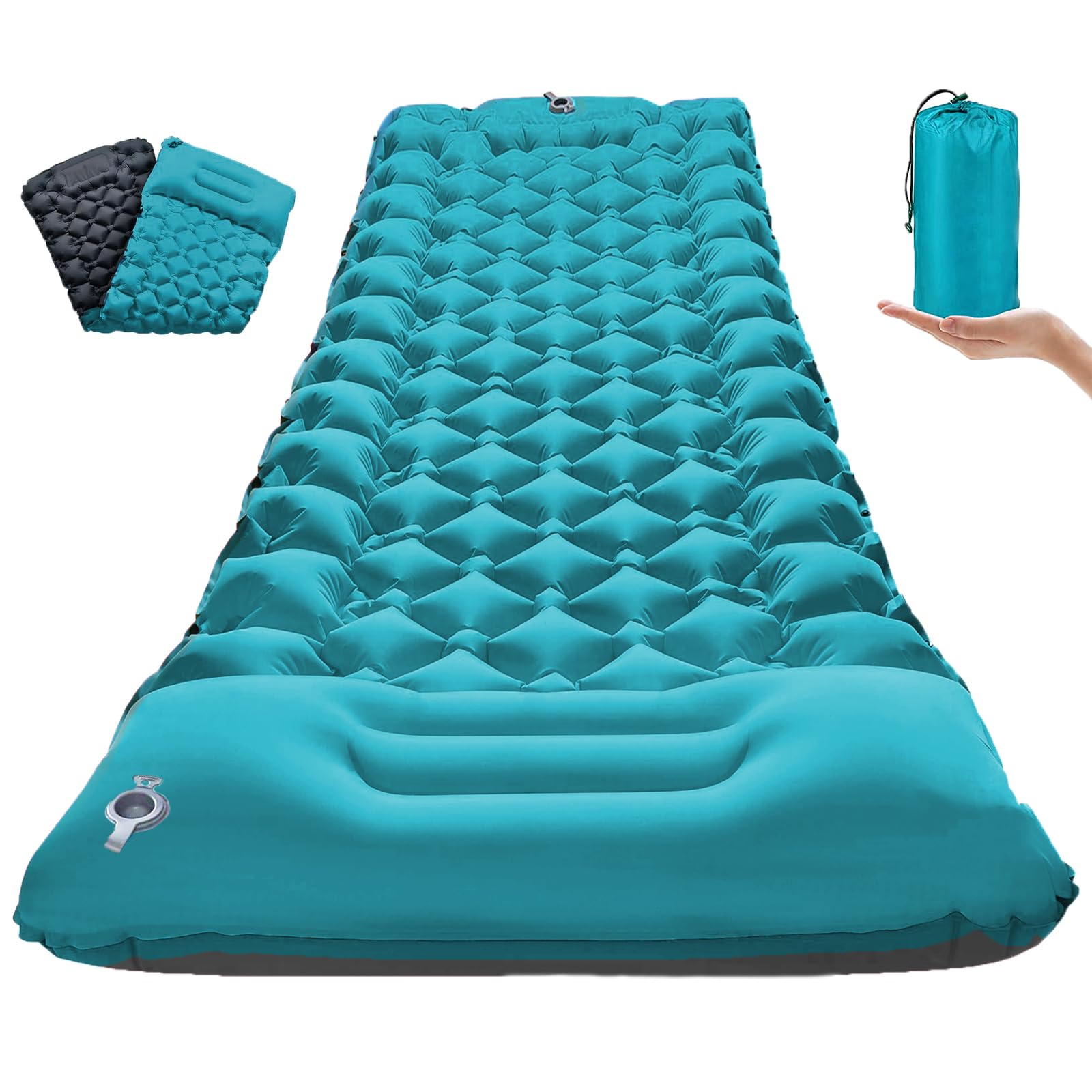 TENQUAN Camping Mat 9CM Thick Self Inflating Camping Mat with Built-in Foot Pump Pillow Ultralight Waterproof Camping Mattress Camping Bed Sleeping Mat for Travel Backpacking Trekking Hiking (Blue)