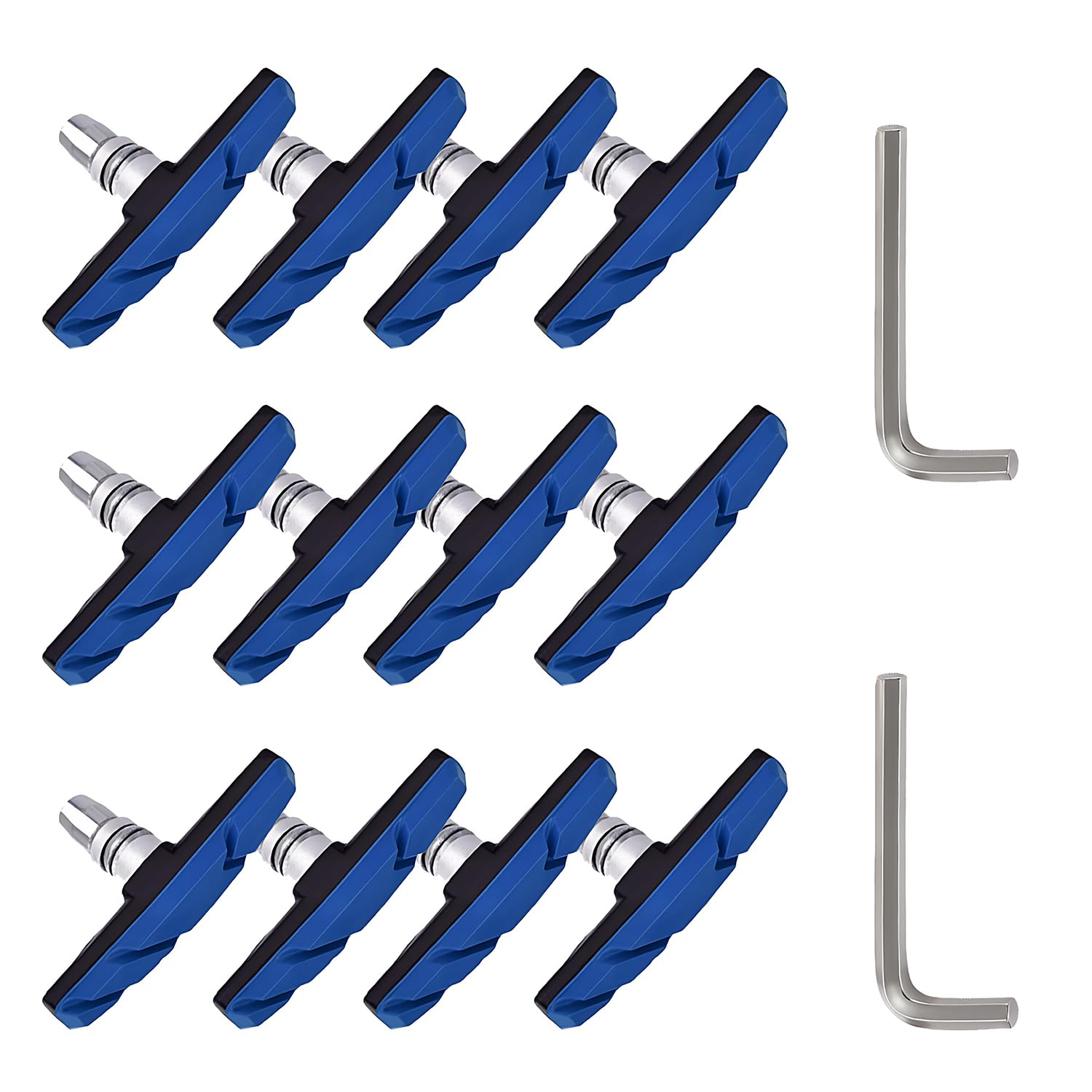 TUHDWJ 6 Pairs V Bike Brake Pads, 70mm V Brake Blocks, Bicycle Brake Blocks Set with Hex Nuts and Spacer, 1 hexagonal spanner included, for Road Bikes Mountain Bikes (Blue) — image 1