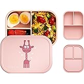 ASOMIC Silicone Bento Lunch Box for Toddlers & Kids, Leakproof & BPA-Free, 3 Compartments, Microwave & Dishwasher Safe, Ideal for Daycare, Preschool & Baby Meals (Blush)