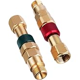 QDB10 Torch To Hose Quick Connect Set For Welding Torch With Check Valves | Oxy Acetylene Torch Quick Connects Fittings, Precision Brass | 9/16" B Thread | Fuel-Red, Oxygen-Green | OEM