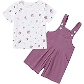 ZOEREA Toddler Girl Clothes, 2Pcs Baby Girl Outfits Spring/Summer Stripe/Floral T-Shirt+Bib Overall Shorts Clothing Set 1-5T