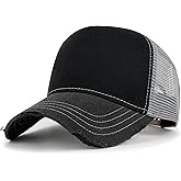 ililily Solid Color Vintage Distressed Mesh Blank Trucker Hat Baseball Cap