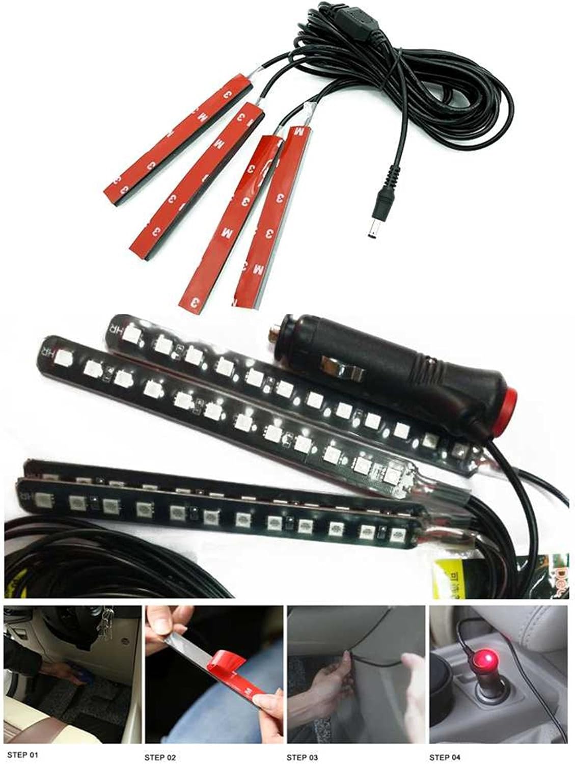Car LED Strip Light, EJ's SUPER CAR 4pcs 36 LED Car Interior Lights Under Dash Lighting Waterproof Kit,Atmosphere Neon Lights Strip for Car,DC 12V(Pink): Automotive
