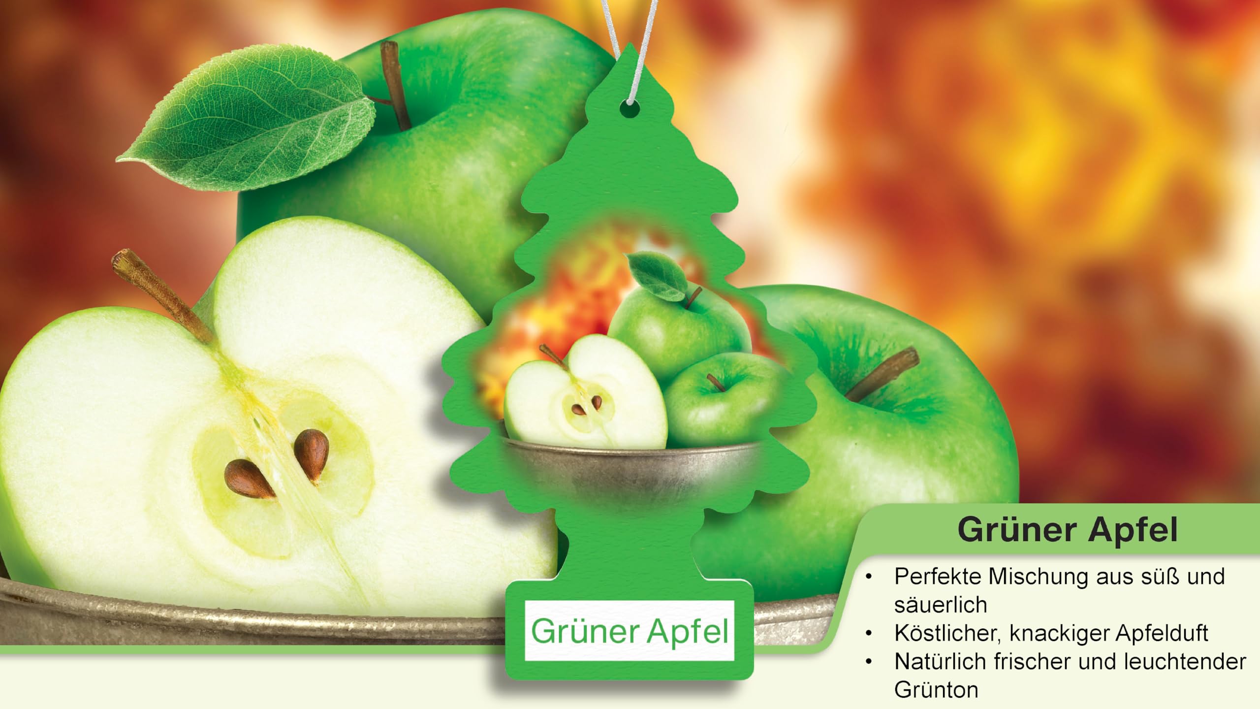 WUNDER-BAUM Auto-Lufterfrischer I Anhänger für langanhaltenden Duft im Auto oder zu Hause I Grüner Apfel, 1 Stück 3