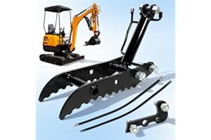 VORGENS Mini Excavators Attachments, Excavator Hydraulic Thumb, Three Holes Excavator Thumb Clip w/L-Shaped Bracket - Replace Chinese Mini Excavator Clamp Below 3 Tons w/Hydraulic Hoses*2 & Screws
