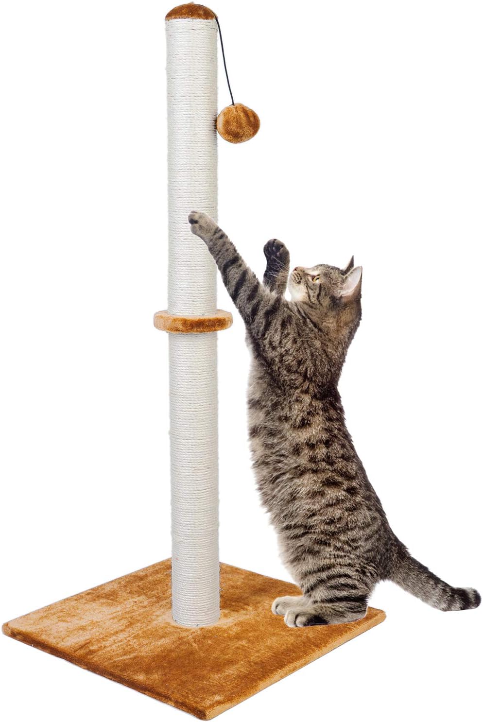 Dimaka 37" Tall Ultimate Cat Scratching Post, Claw Scratcher Sisal Rope Covered Soft Smooth Plush, Vertical Scratch [Full Strectch], Modern Stable Design 37 Inches Height (Light Brown)