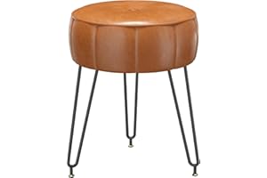 YMYNY Vanity Stool Chair, Pumpkin Style Faux Leather Stool, Pouf Couch Stool, Modern Multifunctional Make-up Stool for Bedroom, Living Room 12.6" D×12.6" W×17.32" H Orange UHBD036J
